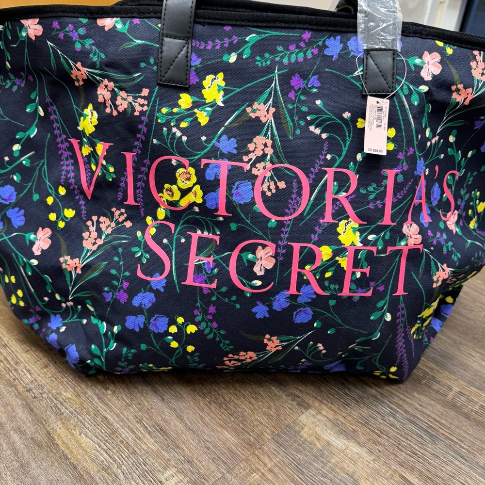 Victoria's Secret Black Tote with Floral‎ Design - Picture 3 of 15